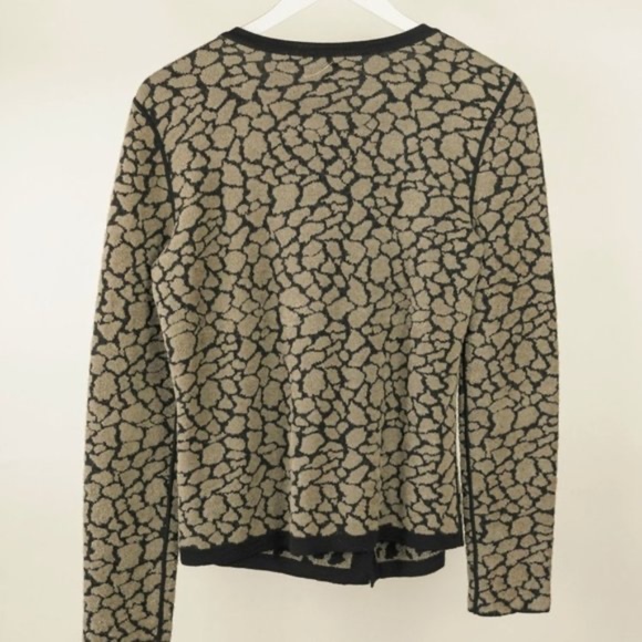 Armani Collezioni Taupe Leopard Jacquard Asymmetrical Button Cardigan - Picture 2 of 4